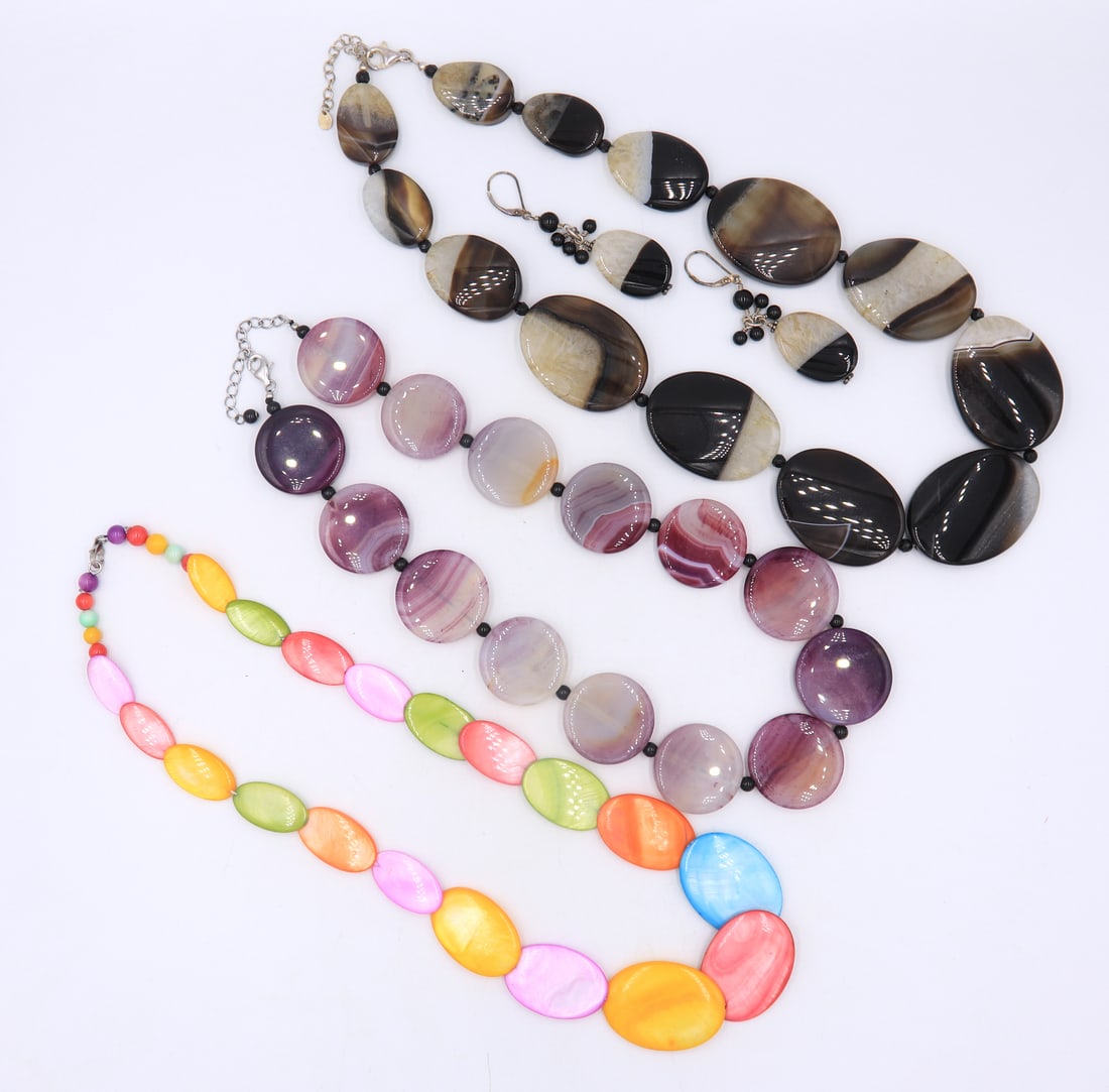 Group Lot of 3 Multi Color Agate Necklaces (1 of 11)