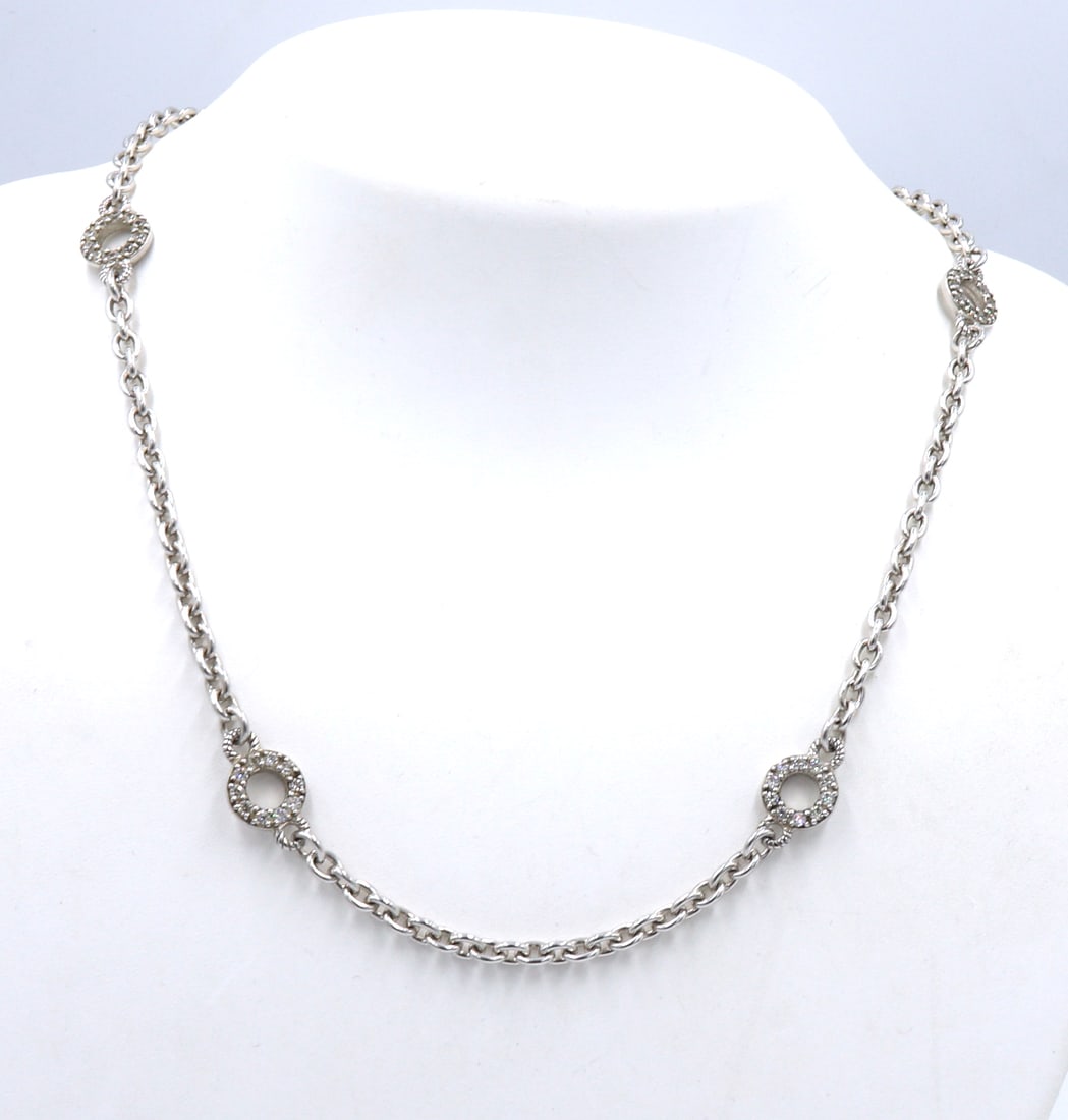 Judith Ripka 925 sterling silver round link cubic zirconia necklace: Judith Ripka 925 sterling silver round link cubic zirconia 18 inches necklace. Total weight of necklace 20.9 grams.