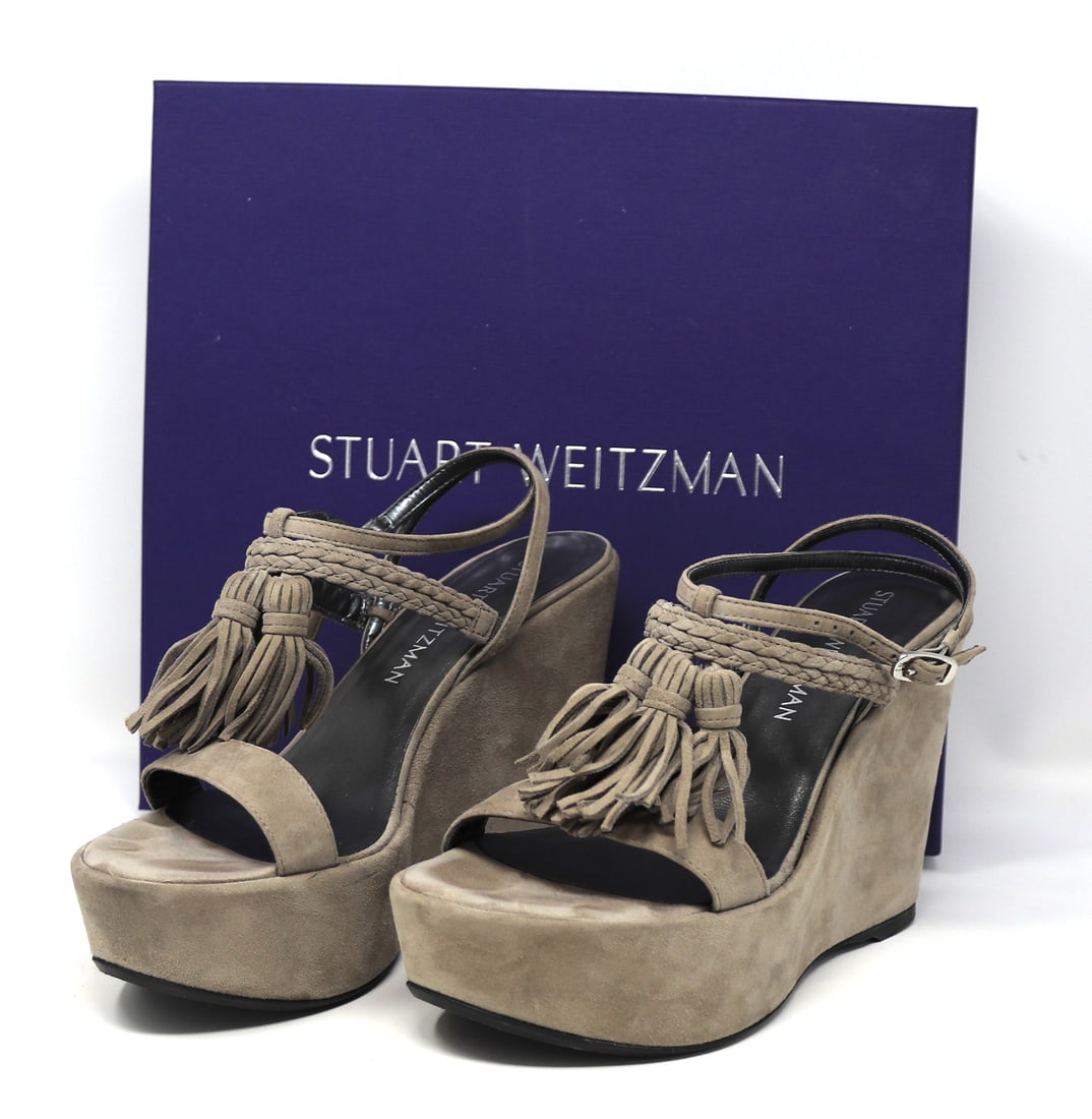 Stuartz Weitzman Tassel Mania Fossil Suede wedge: Stuartz Weitzman Tassel Mania Fossil Suede wedge sandals. Size 6.5. Comes with box.