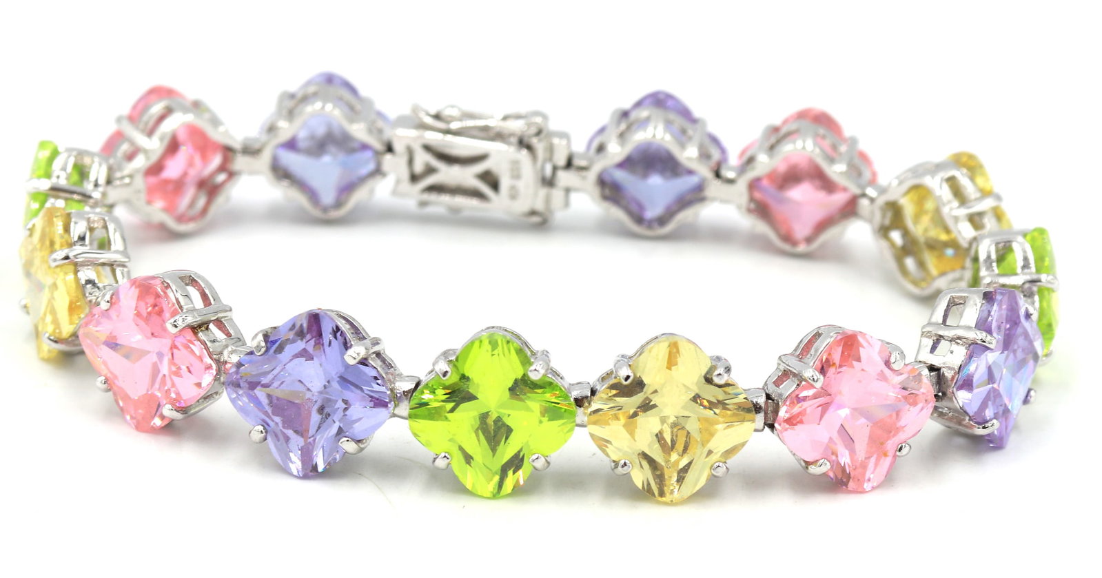 925 Sterling silver colorful cubic zirconia bracelet: 925 Sterling silver colorful cubic zirconia 7.25 inches bracelet. Total weight of bracelet is 37.9 grams.