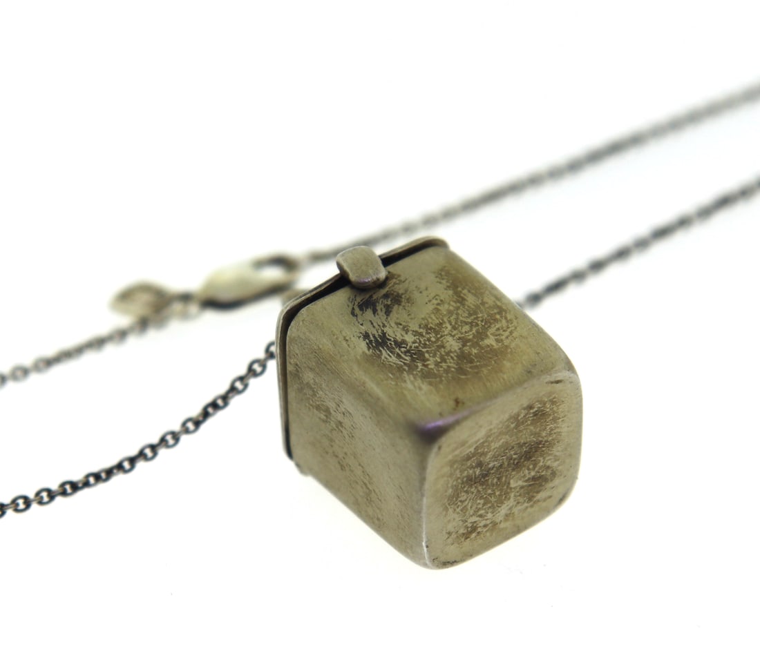 925 Sterling Silver Box Locket Necklace - 2