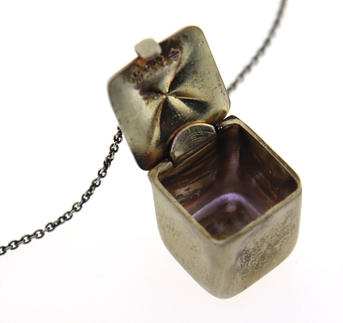 925 Sterling Silver Box Locket Necklace - 4