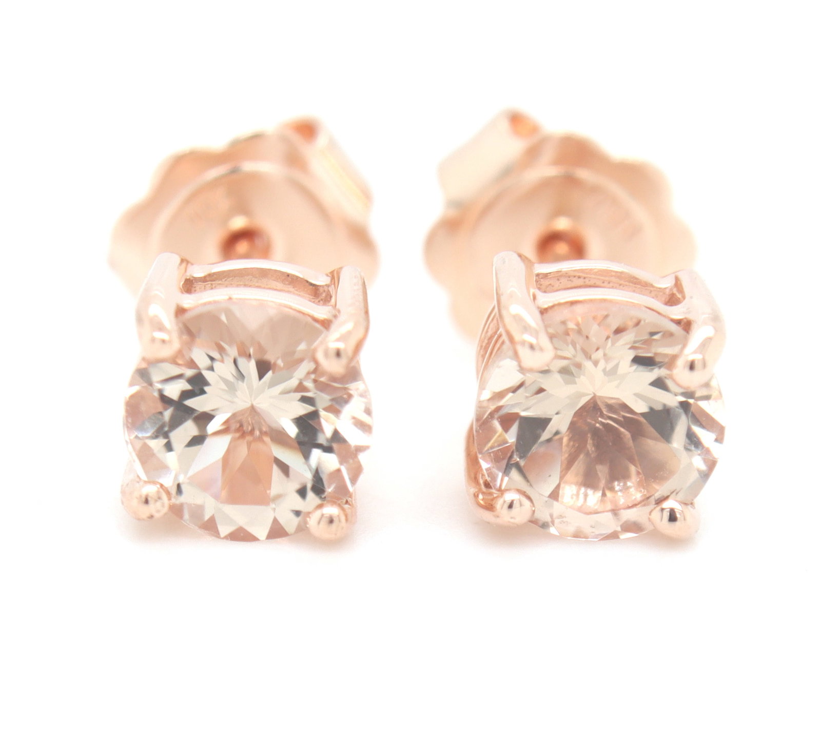 10kt Yellow gold round brilliant cut peach morganite stud (1 of 4)