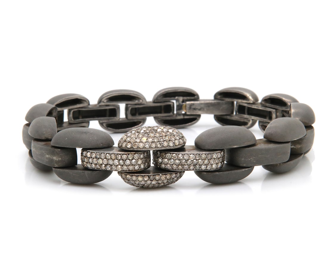 Edgy Sterling Silver Diamond Link Bracelet (1 of 7)