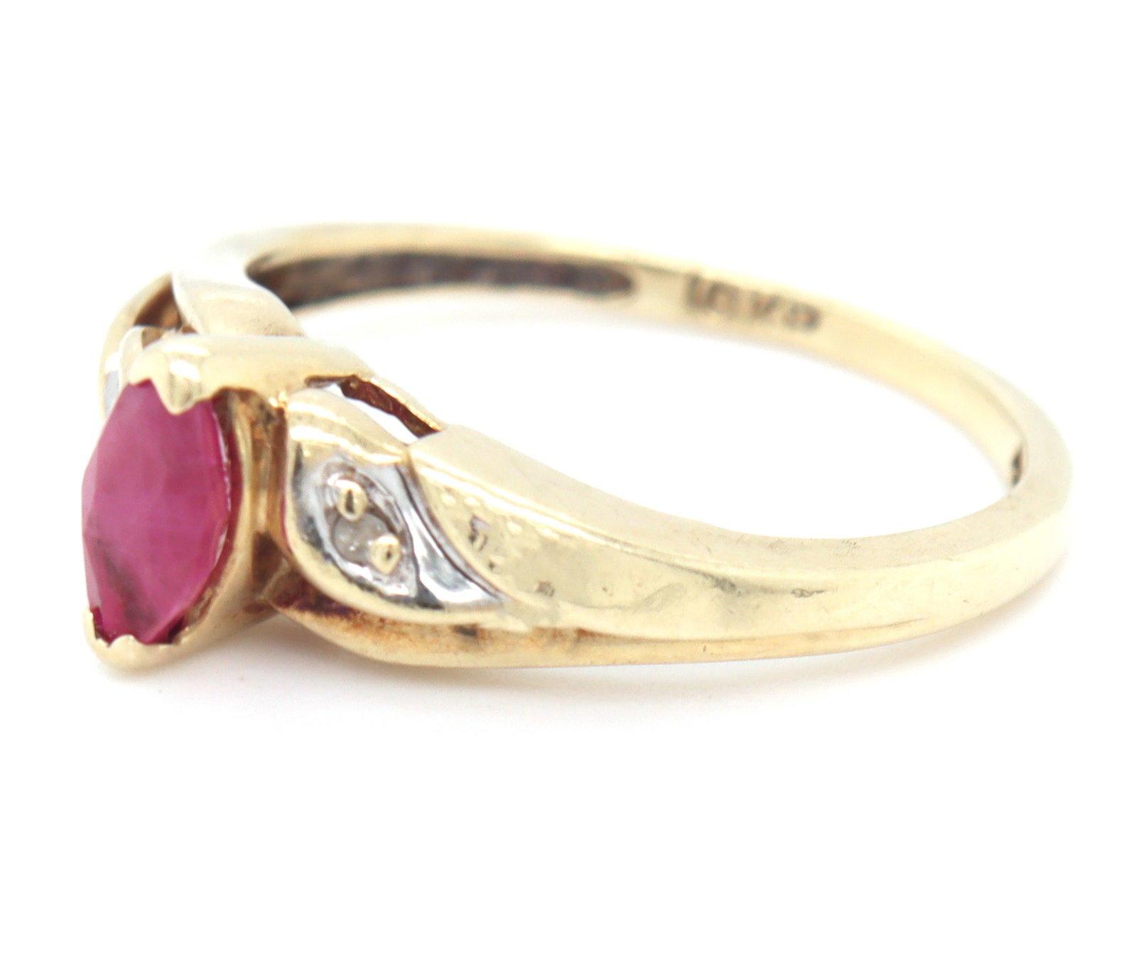10kt Yellow gold marquise ruby ring - 3
