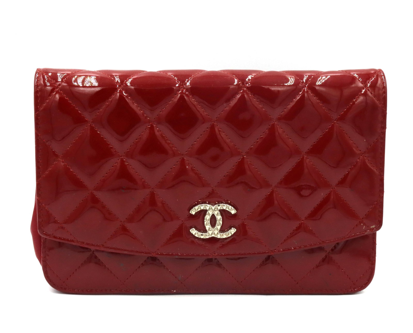 Chanel red patent leather mini single flap handbag (1 of 11)