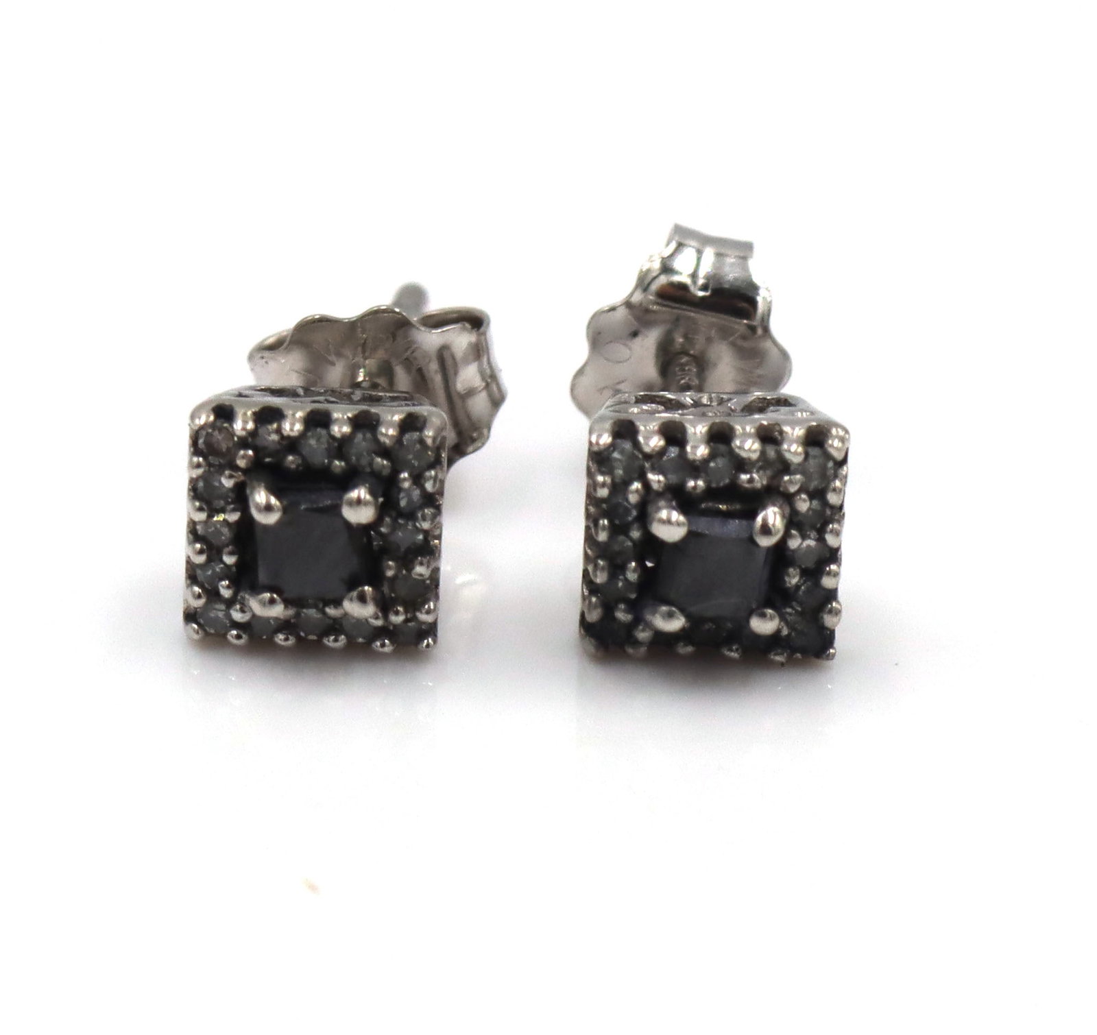 10kt White gold black and white diamond stud earrings (1 of 3)