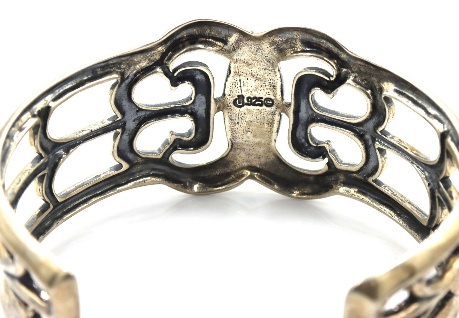 925 Sterling silver signed turquoise cuff bangle - 6
