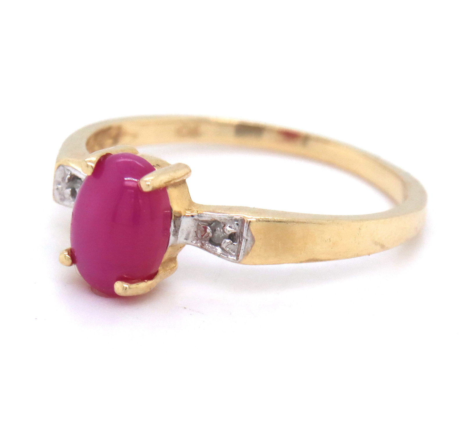 10kt Yellow gold oval cut Line star ruby ring - 3