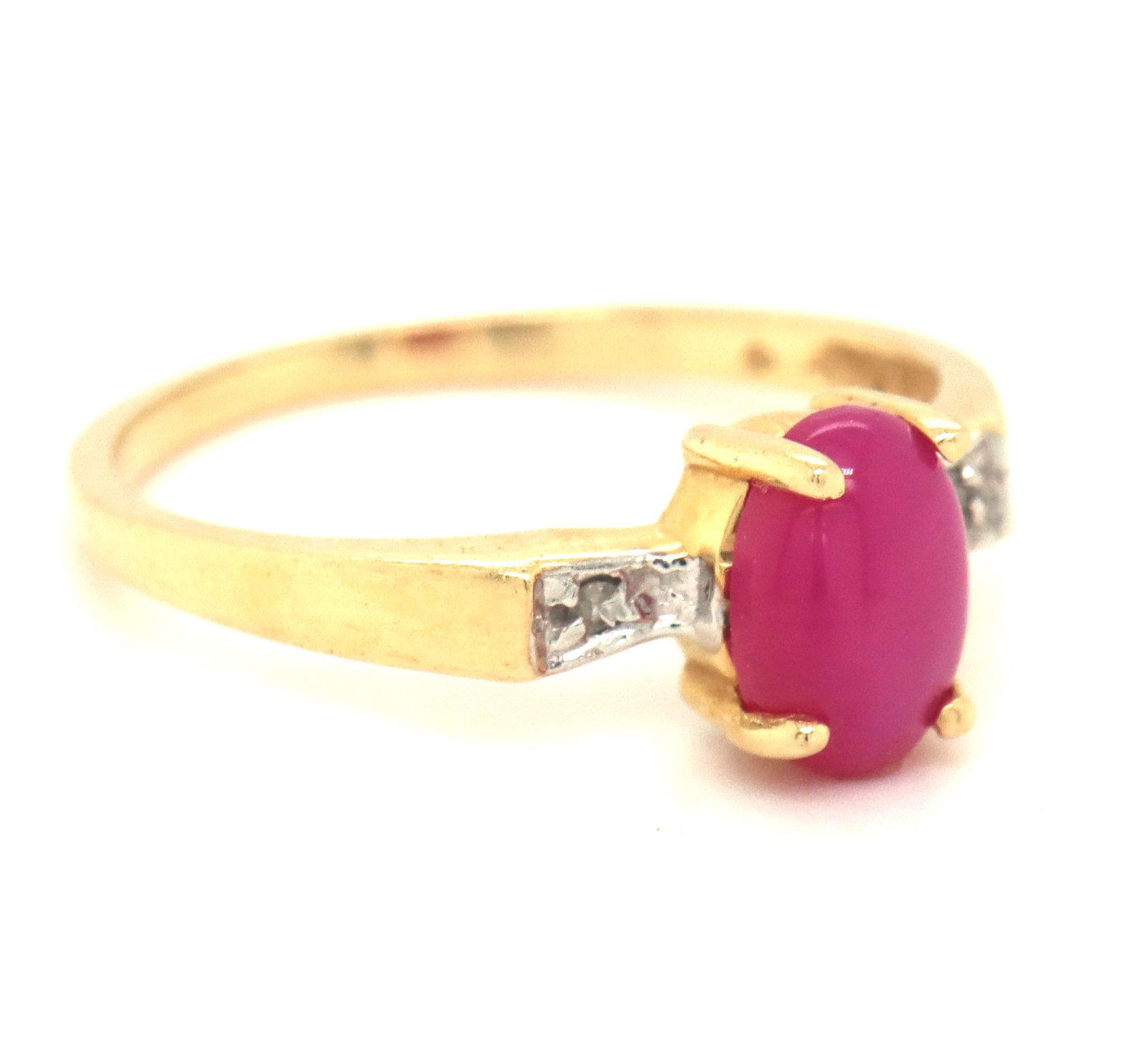 10kt Yellow gold oval cut Line star ruby ring - 4
