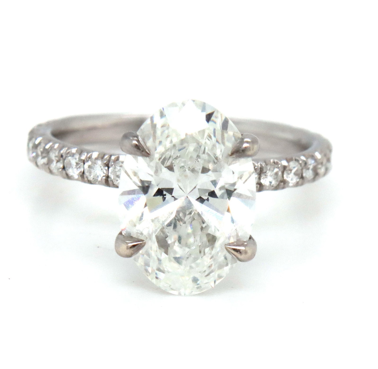 14kt White gold 3.15ct oval lab grown diamond in micro pave ring (1 of 7)