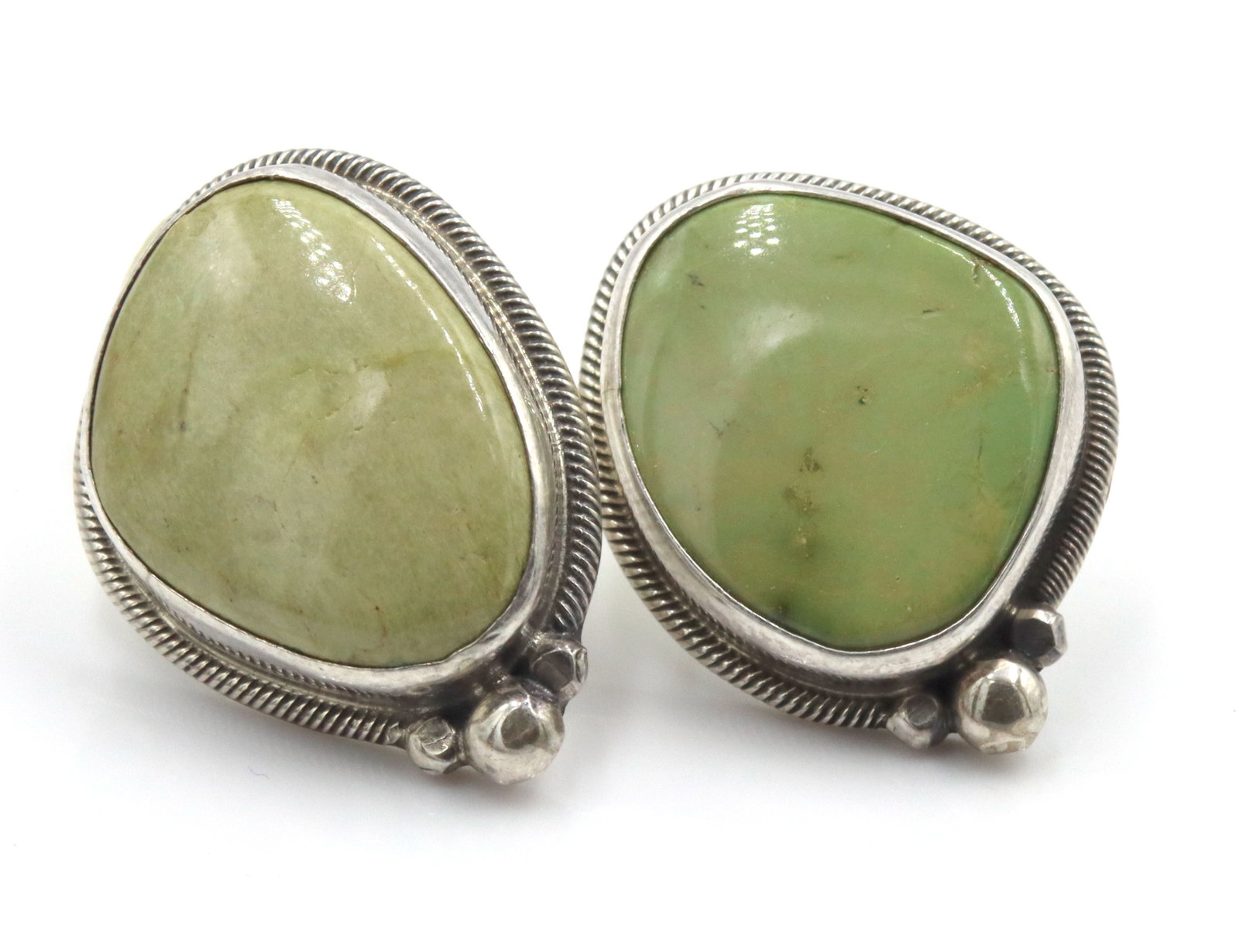 Roie Jaque 925 Sterling Silver Green Turquoise Earrings: Roie Jaque famous Native Designer for creating turquoise stone pieces. 925 sterling silver rare turquoise earrings. 11grams