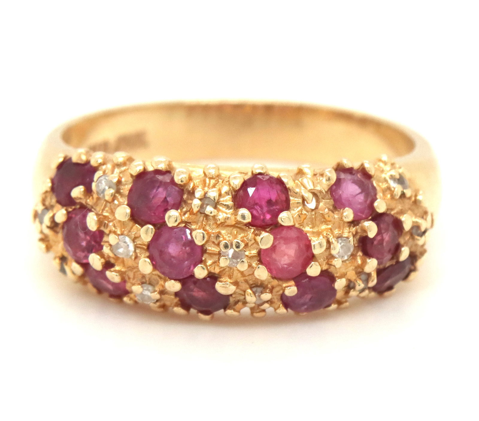 10kt Yellow gold ruby and diamond dome ring (1 of 4)