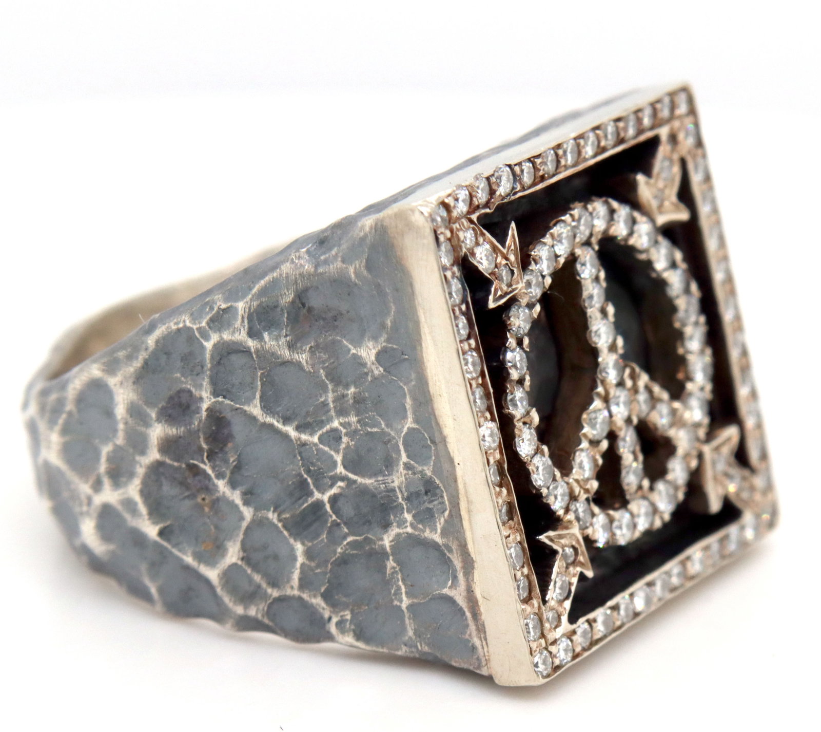 925 Sterling silver Hammered diamond peace ring - 2