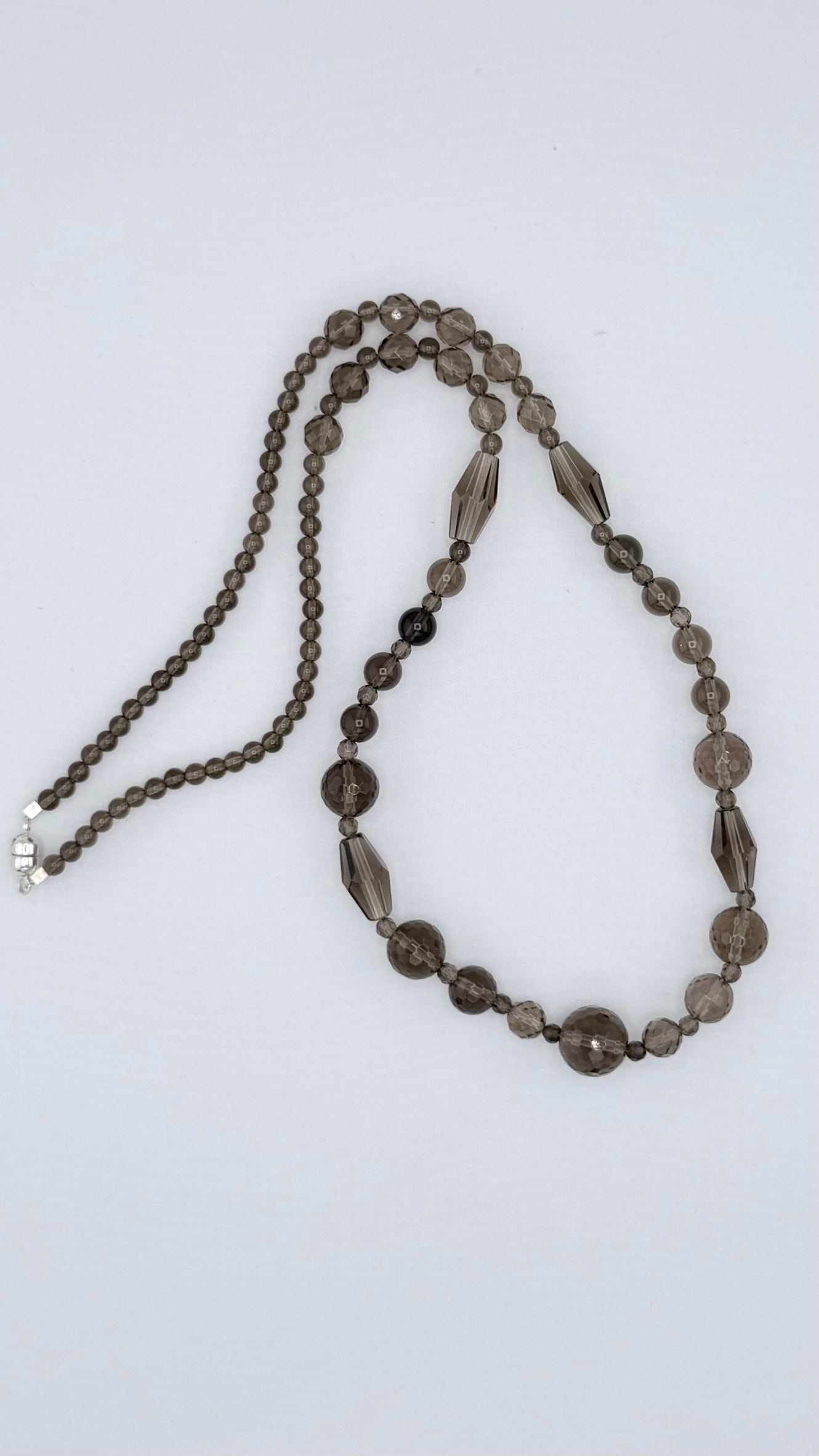 PJC India 925 Sterling Silver Faceted Smokey Quarts Beads Necklace: PJC India 925 sterling silver faceted smoky quartz beads necklace .50 grams