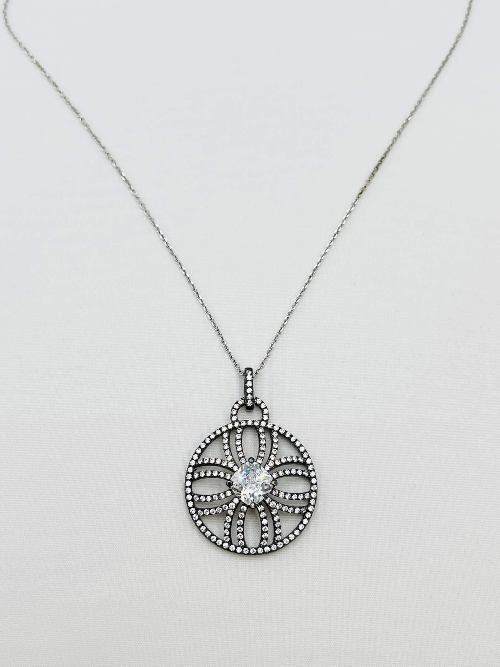 925 Sterling Silver Crystal Pave Classica Pendant With Chain Necklace (1 of 6)