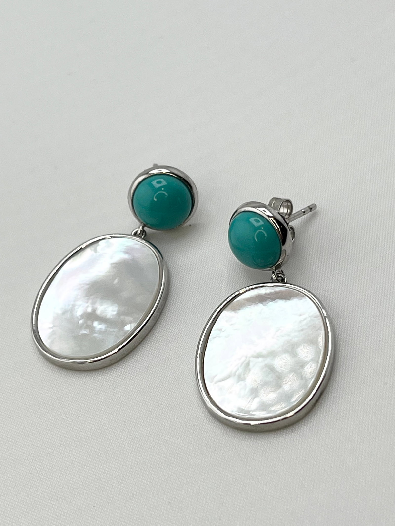 925 Sterling Silver Dangle Earrings Featuring Blue Top Stone And MOP Drop Earrings (1 of 5)
