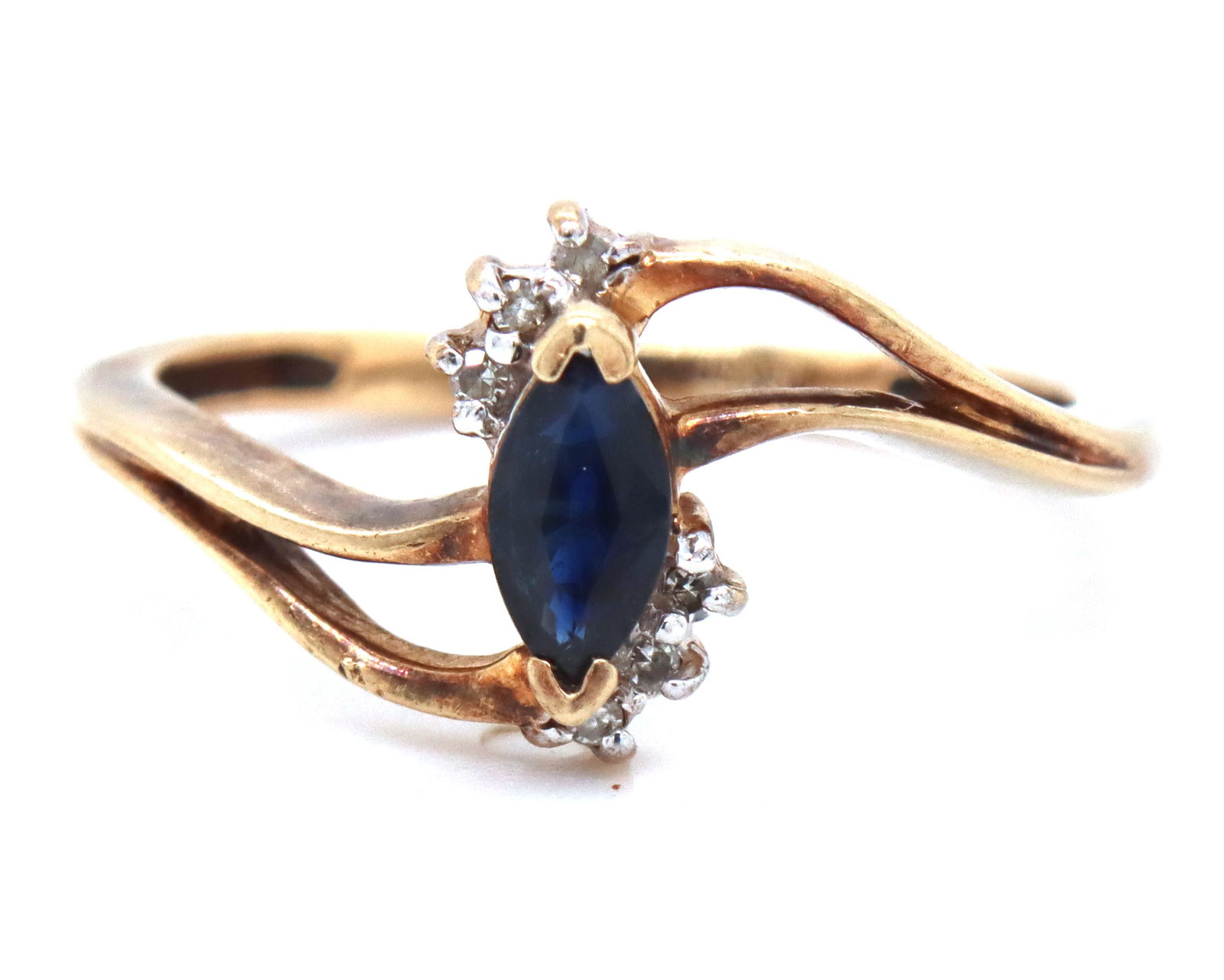 10kt Yellow gold blue sapphire and diamond ring (1 of 4)