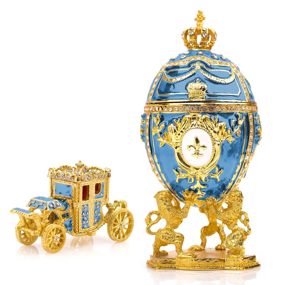 Royal Imperial Aqua Russian Faberg? Egg Replica with Aqua Carriage