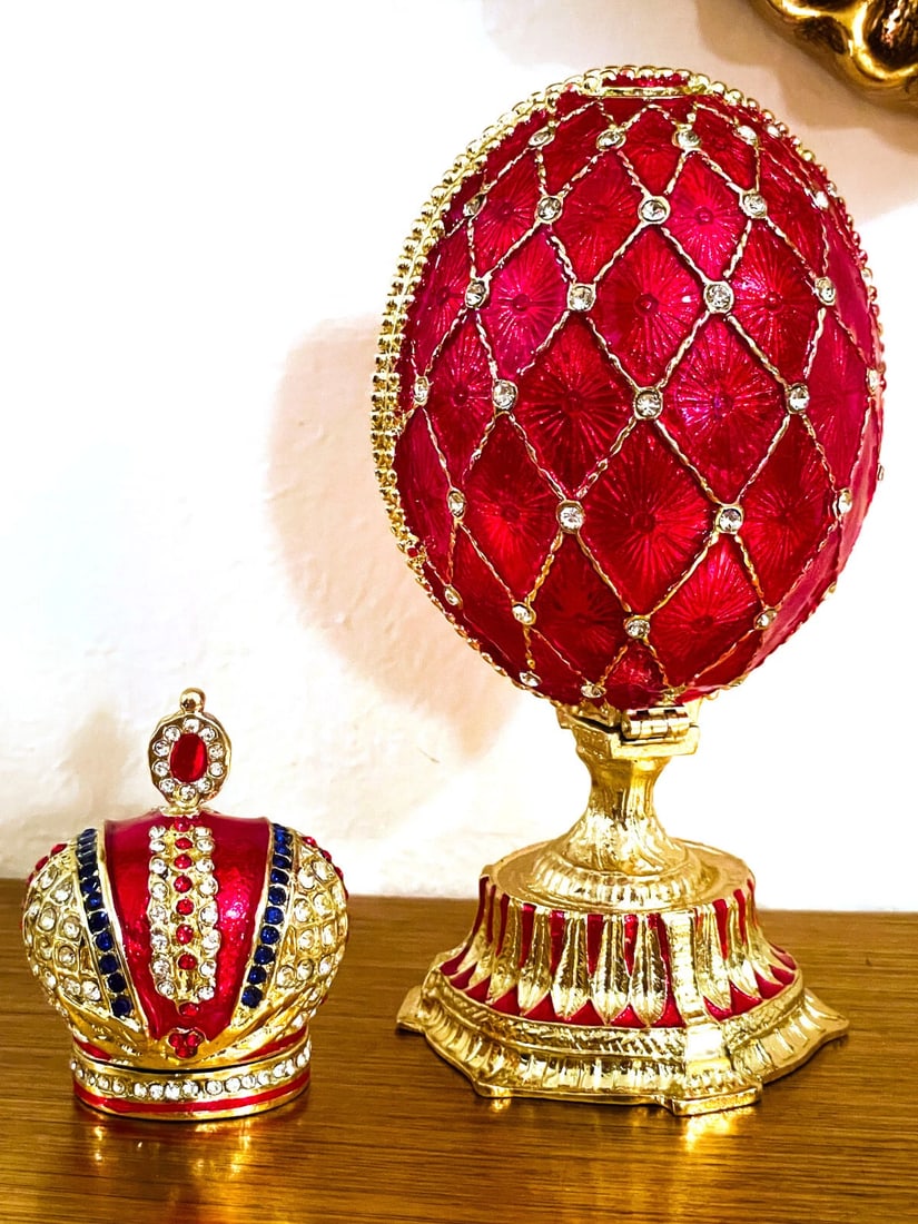 Ruby Faberg? Egg Style Trinket Box ? Luxury Austrian Crystal & 24K Gold Decor - 7