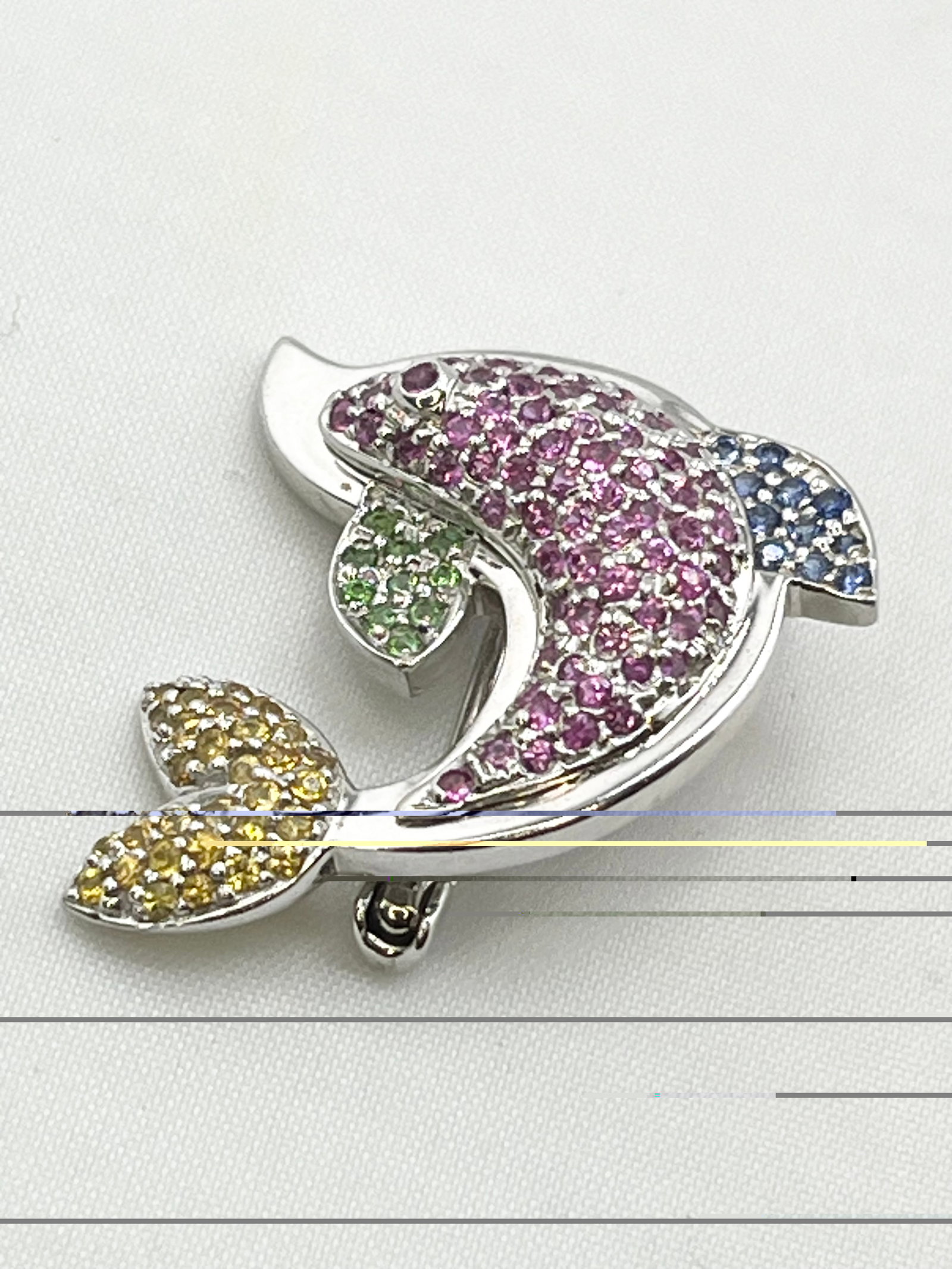 18KT White Gold Le Vian Multi Color Gem Stone Dolphin Brooch (1 of 6)