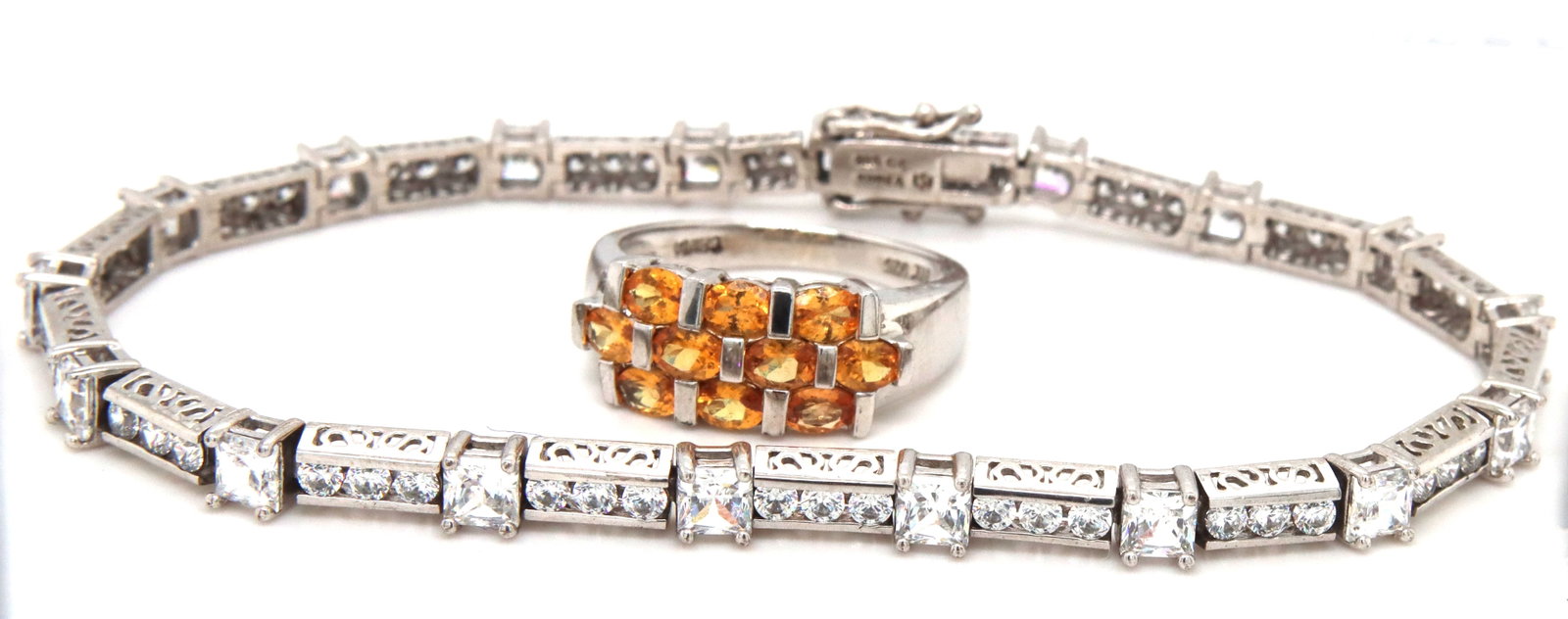 925 Sterling silver cubic zirconia bracelet and ring (1 of 8)
