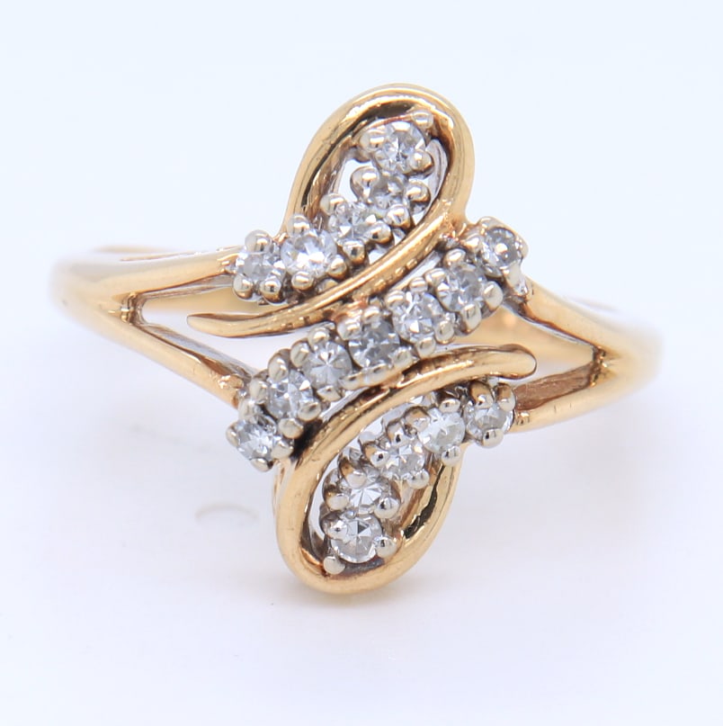 Gorgeous 14KT Yellow Gold Diamond Bypass Ring (1 of 4)