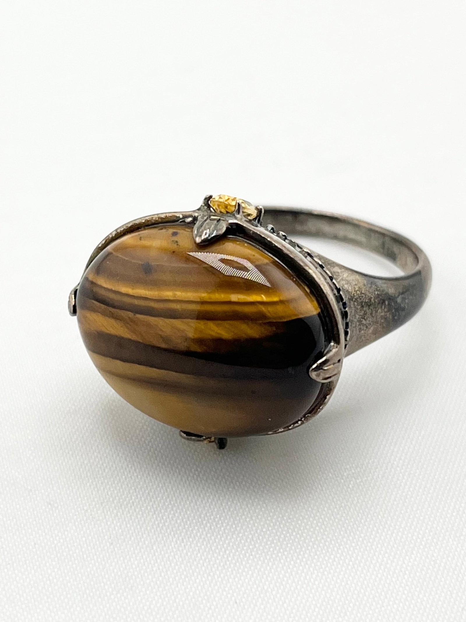925 Sterling Silver Oval Shape Tiger Eye Ring (1 of 5)