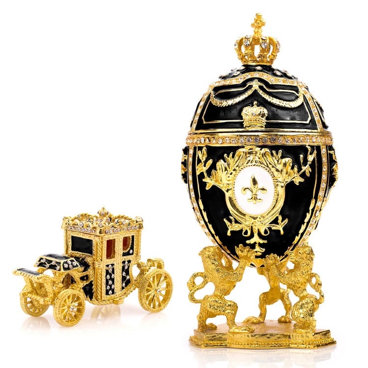 Royal Imperial Black Russian Faberg? Egg Replica with Black Carriage