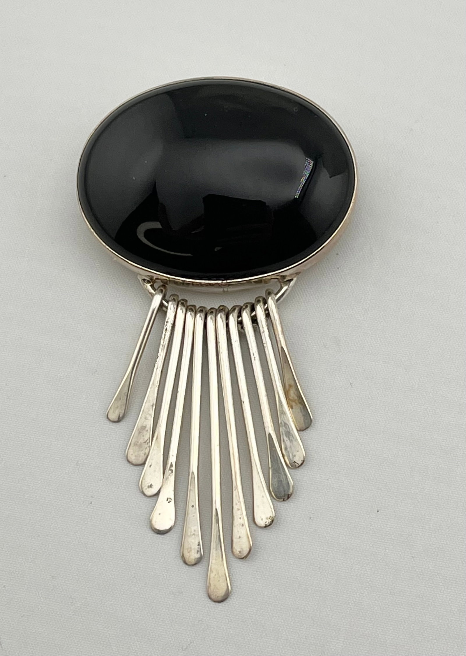 925 Sterling Silver Mexico Onyx Modernist Prndant Brooch With Dangle Bars Penndant (1 of 5)