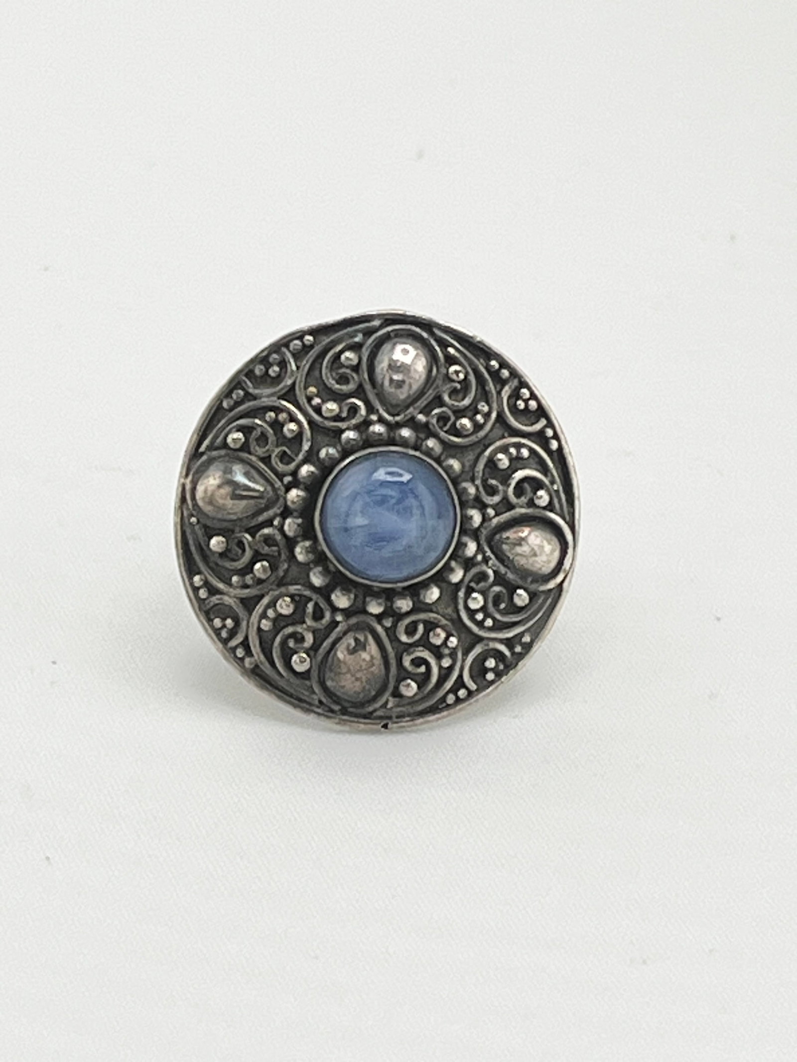 925 Sterling Silver Vintage Etruscan Revival Design Blue Opal Ring (1 of 6)