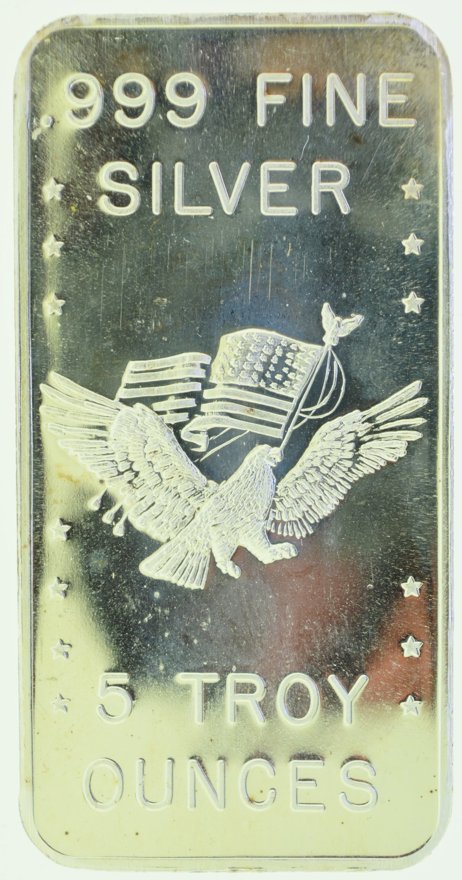 5 Troy oz Pure .999 Fine Silver Bar in Plastic: 5 Troy oz Pure .999 Fine Silver Bar. Crafted from high-purity .999 fine silver, Add lasting value to your precious metals collection with this bar offers both investment appeal and collectible quality
