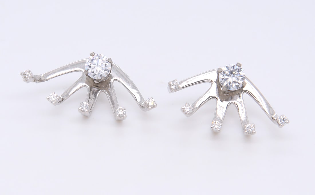 Edgy 14kt WG "Spike" Diamond Earring Jackets: These Edgy 14kt WG Earring Jackets feature approx. 0.15CTW of Round Diamonds that tip each "Spike" of the jacket.? These earrings are shown with their included CZ Studs but can be worn with other stud