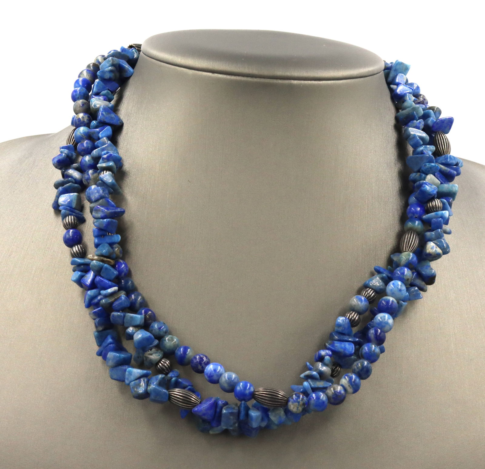 3 Row Lapis beaded necklace in sterling silver (1 of 4)