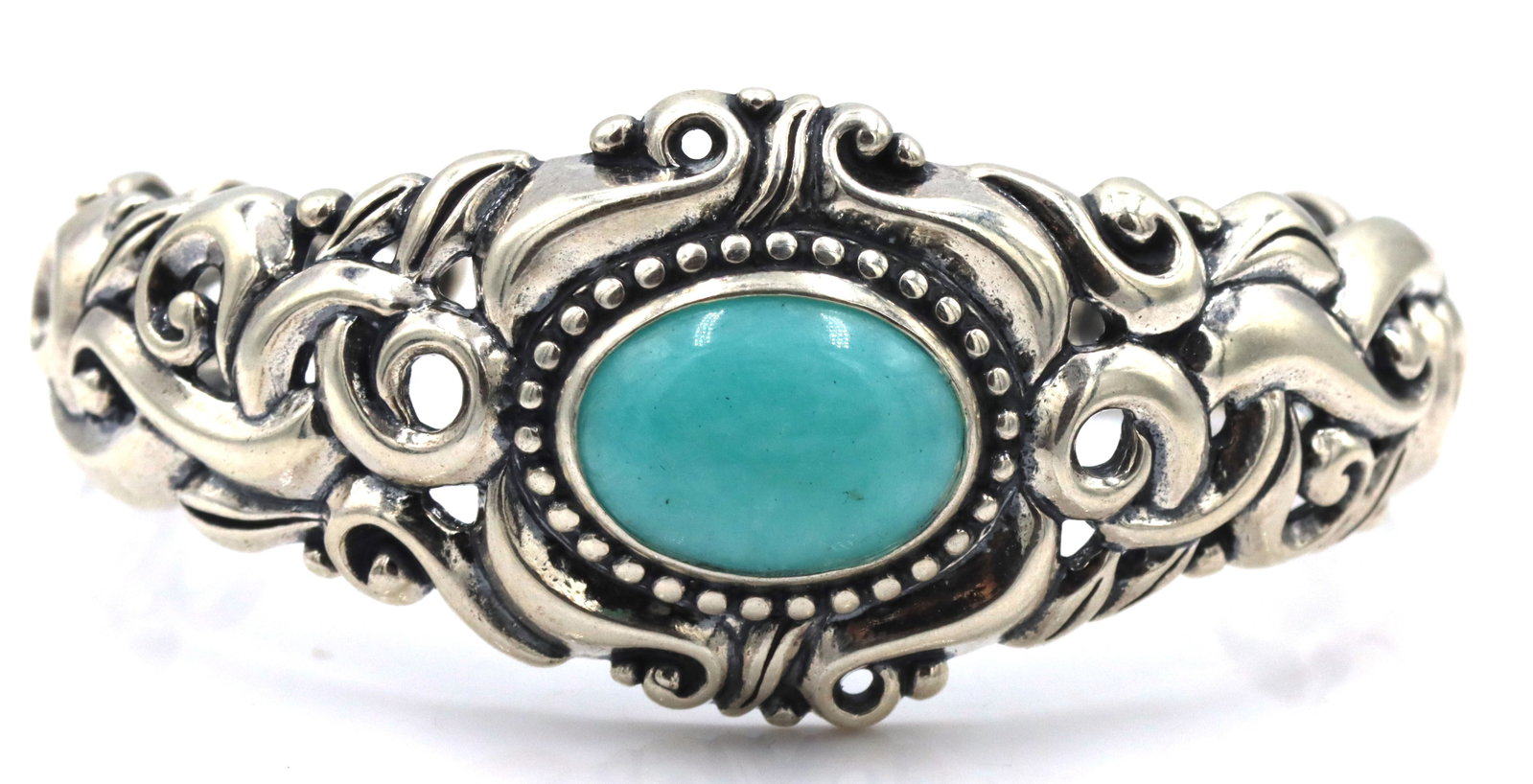925 Sterling Silver Ornate Beatiful Filigree With Large Oval Turquoise Center Cuff Bracelet (1 of 6)