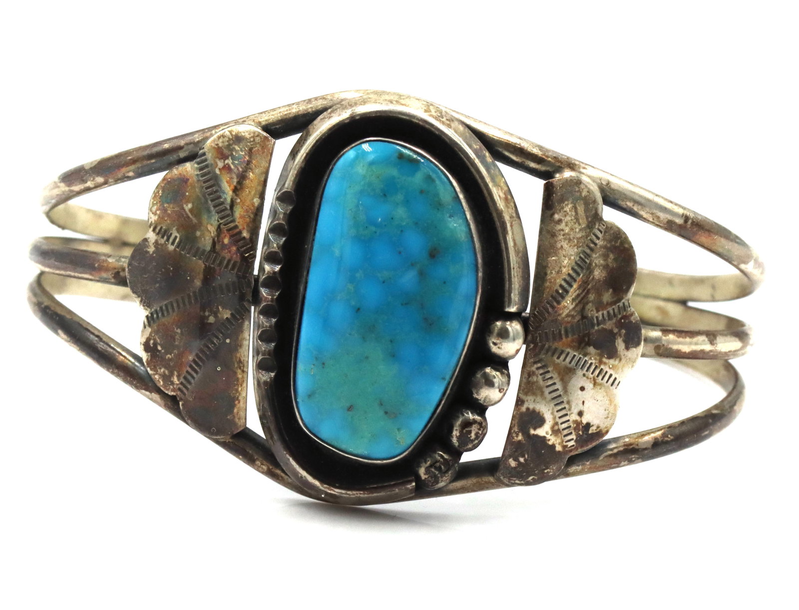 925 Sterling Silver Vintage Navajo Style Large Turquoise Cuff Bracelet (1 of 4)