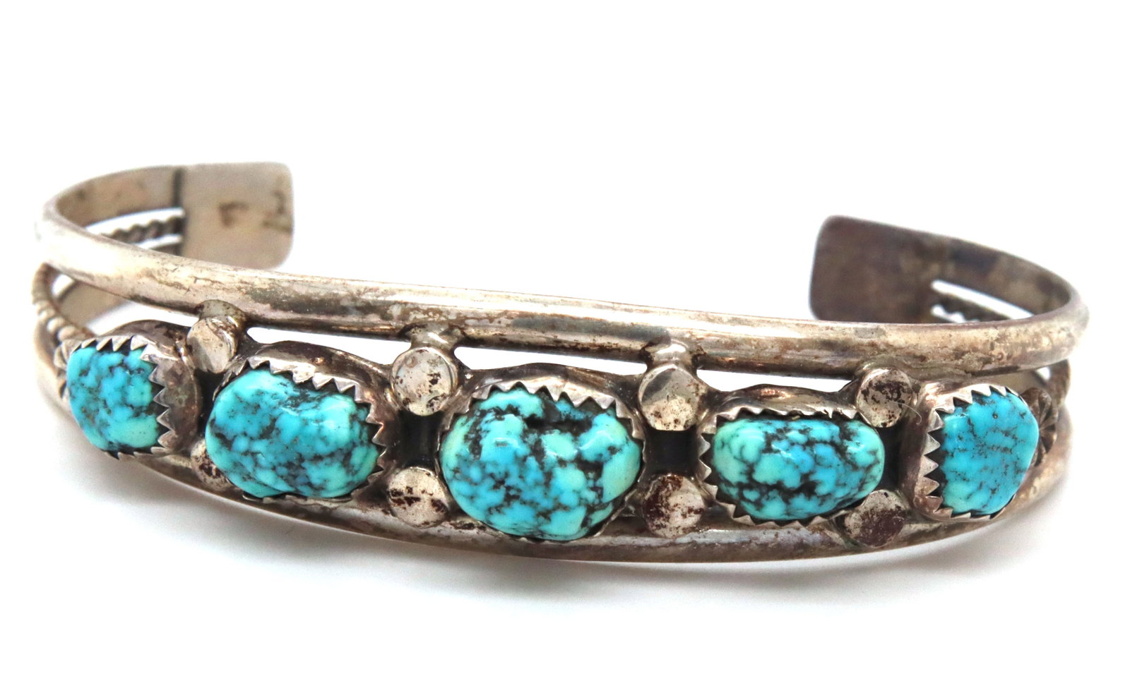 925 Stereling Silver Navajo Style Natural Turquoise Nugget Cuff Bracelet (1 of 4)
