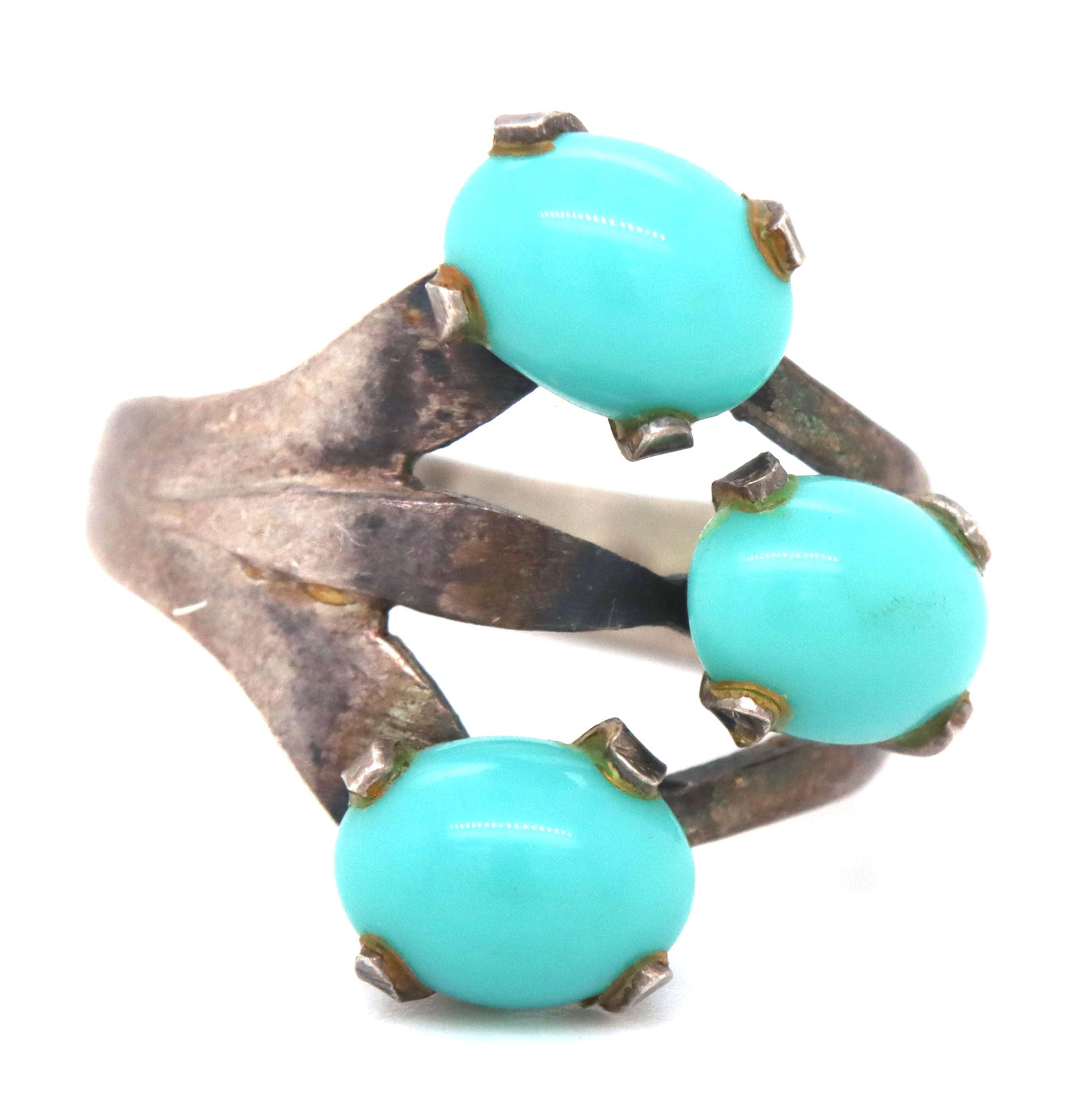 925 Sterling Silver Vintage Mexico stamp Three Turquoise Stone Rong: 925 Sterling Silver Mexico Three Turquoise Ring. 4.5 grams. Size 8.5