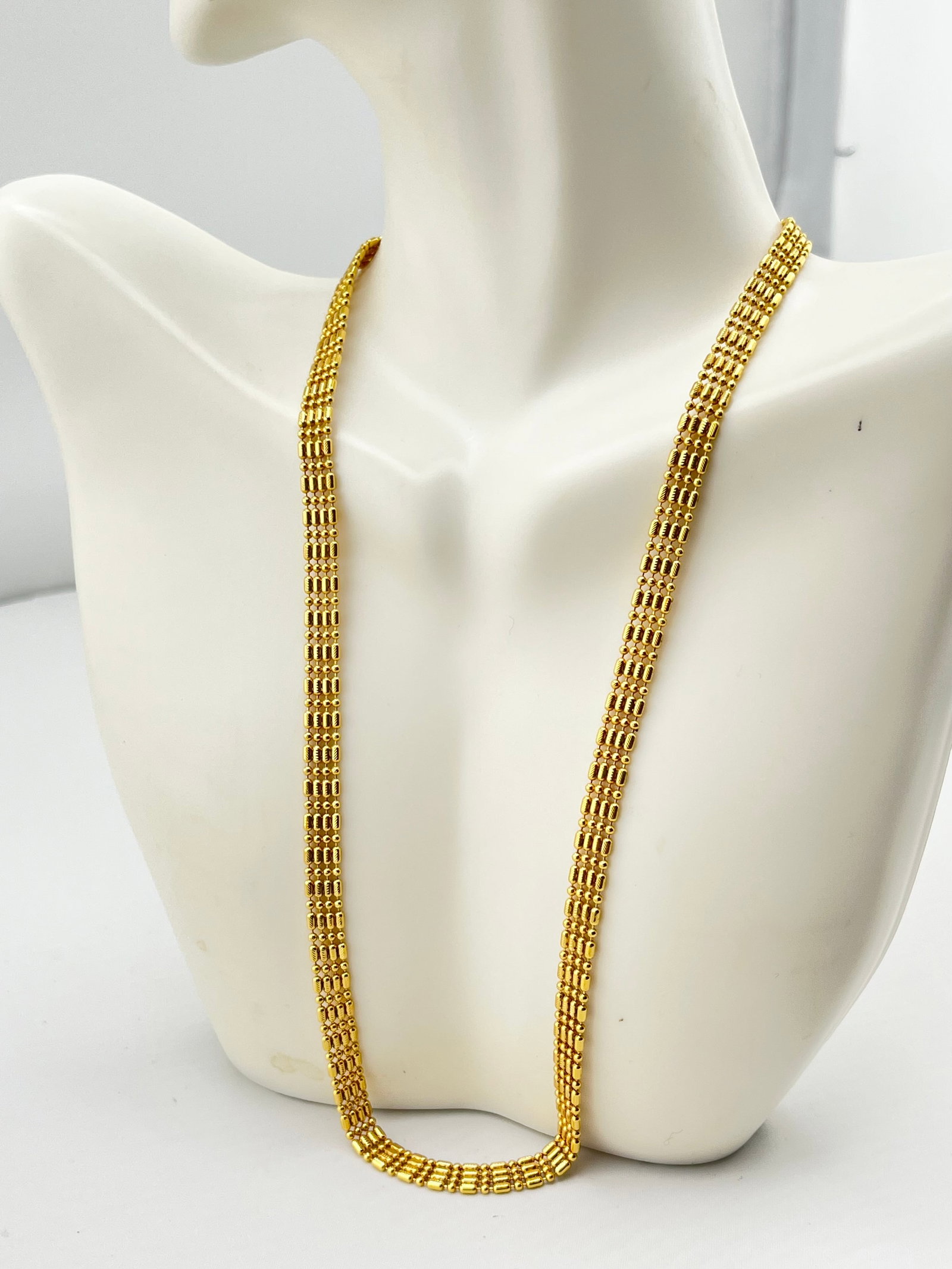 14KT Yellow Gold Handmade Textured Bricklay Link Pattern Necklace (1 of 6)