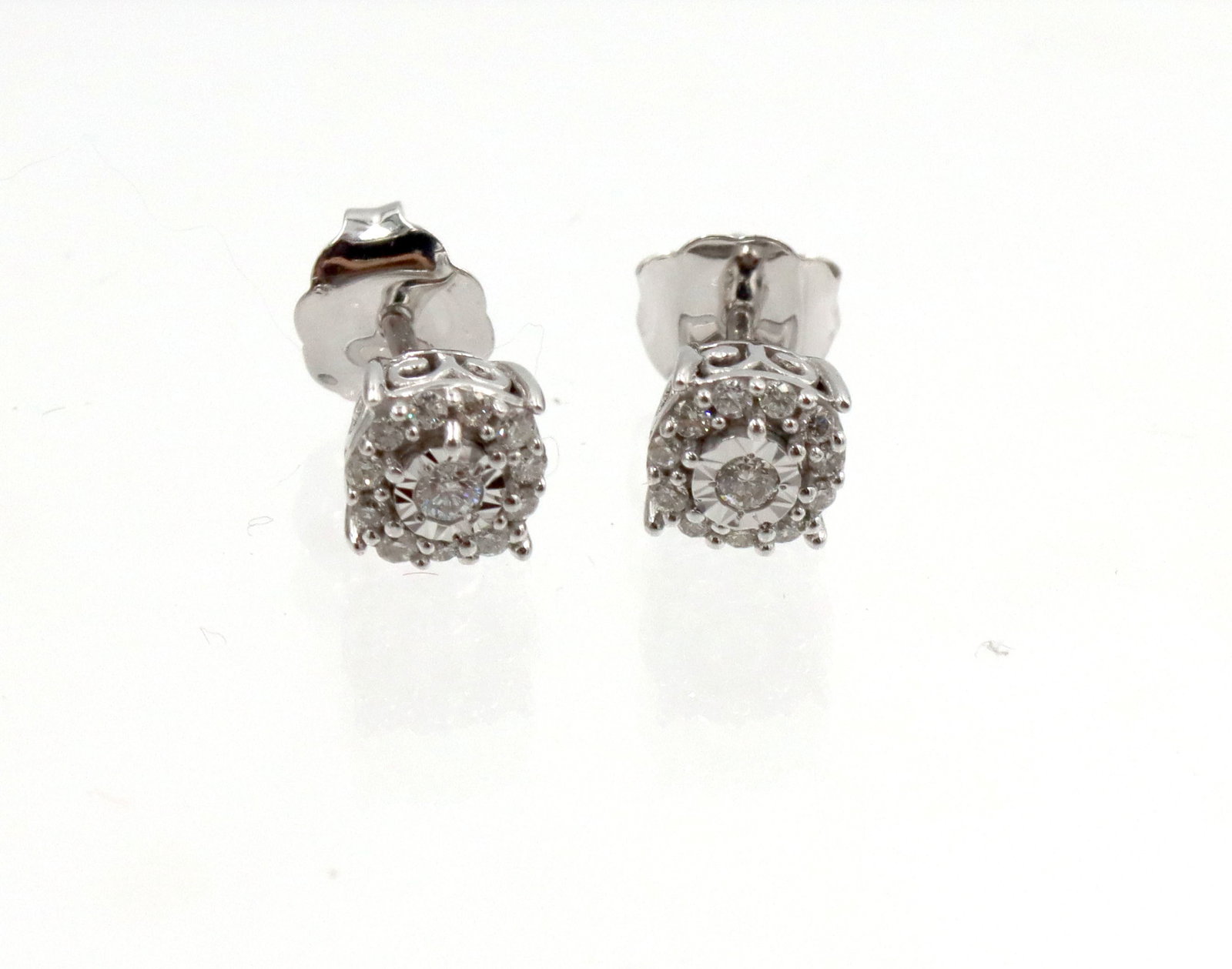 14kt White gold small diamond cluster earrings (1 of 3)