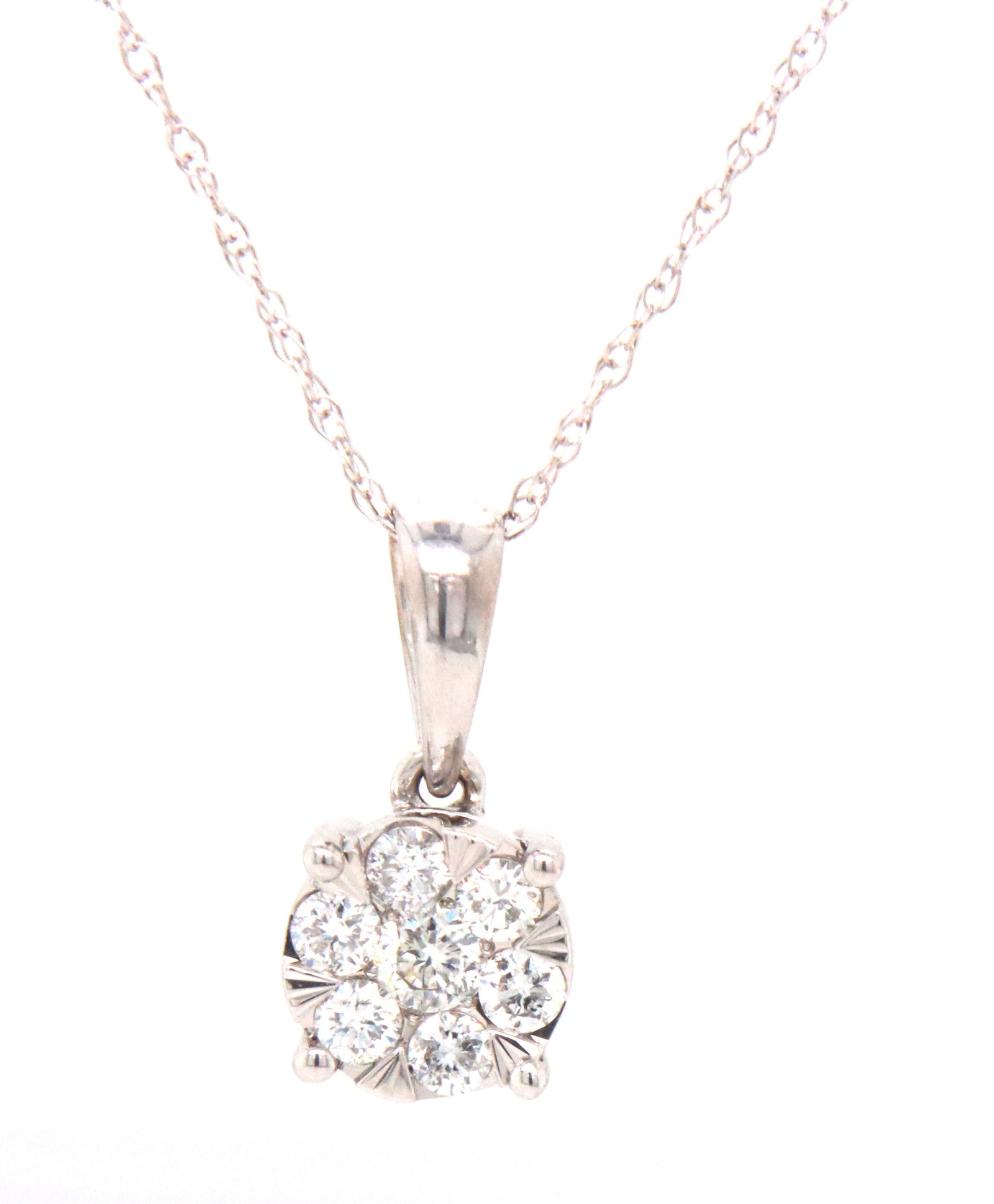 14kt White gold diamond cluster flower pendant on chain (1 of 4)