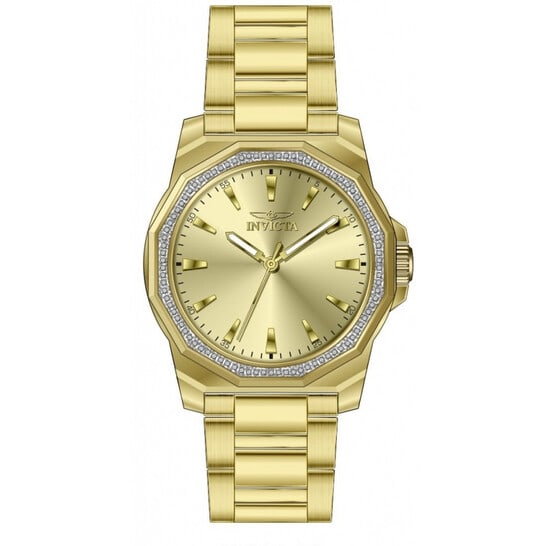 Invicta Speedway Gold-Tone Stainless Steel Men's Watch ? Crystal Bezel, Gold Dial: If subtle elegance had a louder cousin, this would be it. This Invicta Speedway men's watch blends a bold gold-tone finish with a distinctive dodecagon case and crystal bezel, creating a dress watch t