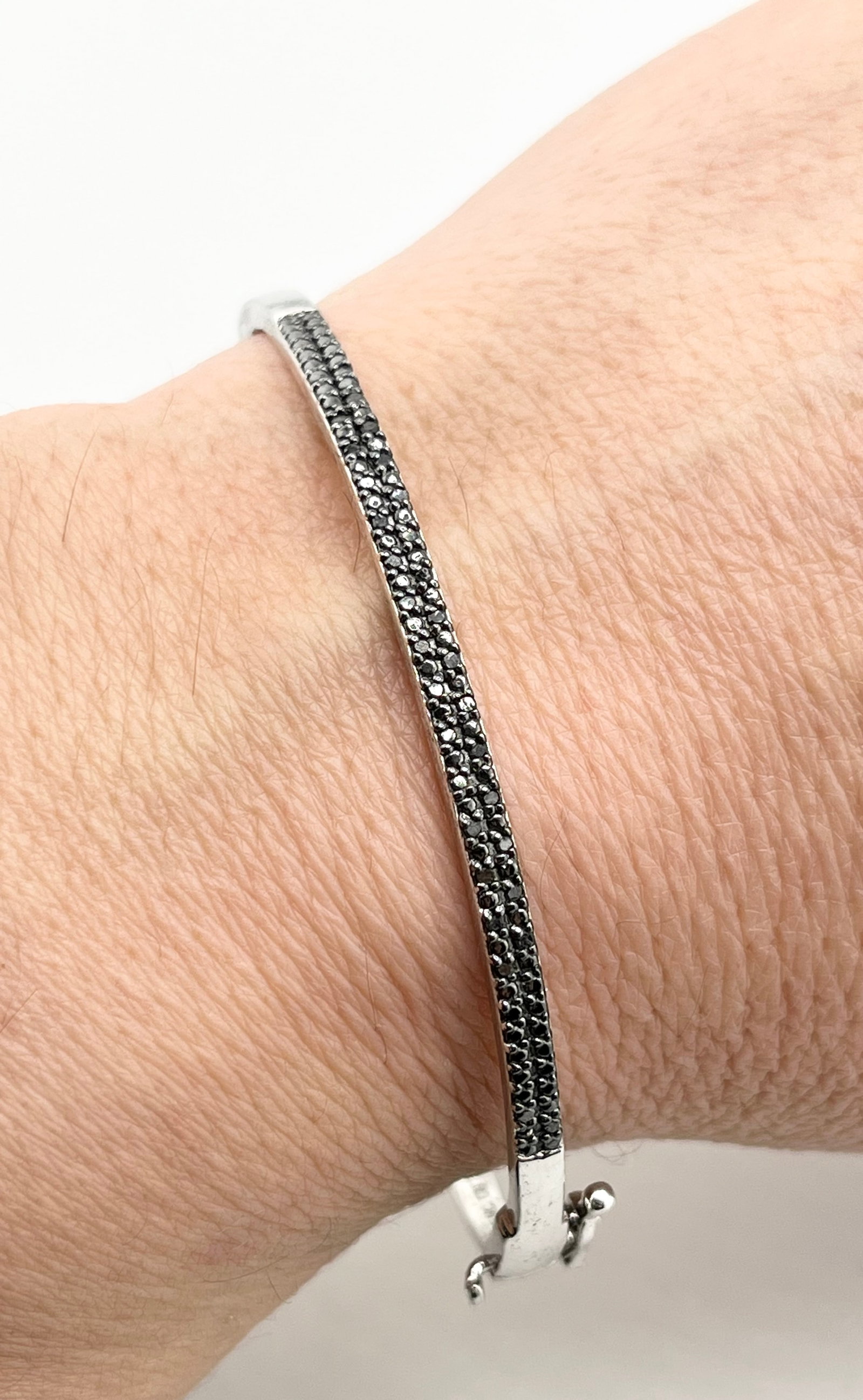 925 Sterling Silver Two Row Pave Of Black Crystal On Top Bangle (1 of 7)