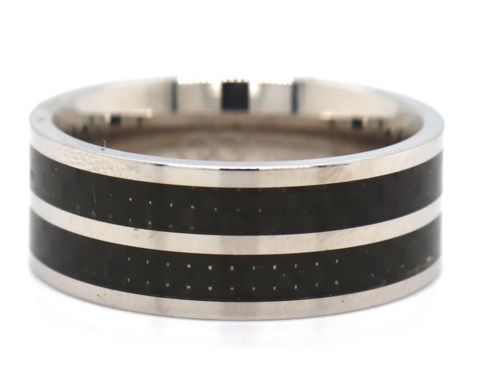 Chisel stainless steel Polished with double row black carbon fiber Inlay 8mm band (1 of 2)