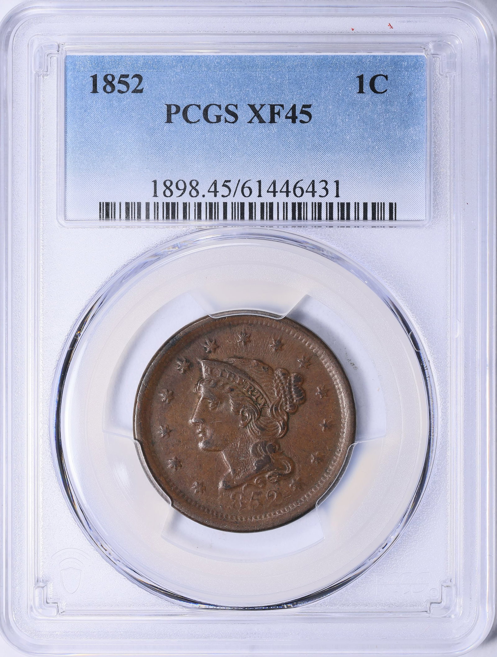 1852 Braided Hair Large Cent PCGS XF-45 BN Strong Detail, Honest Circulation, Classic Copper Type (1 of 2)
