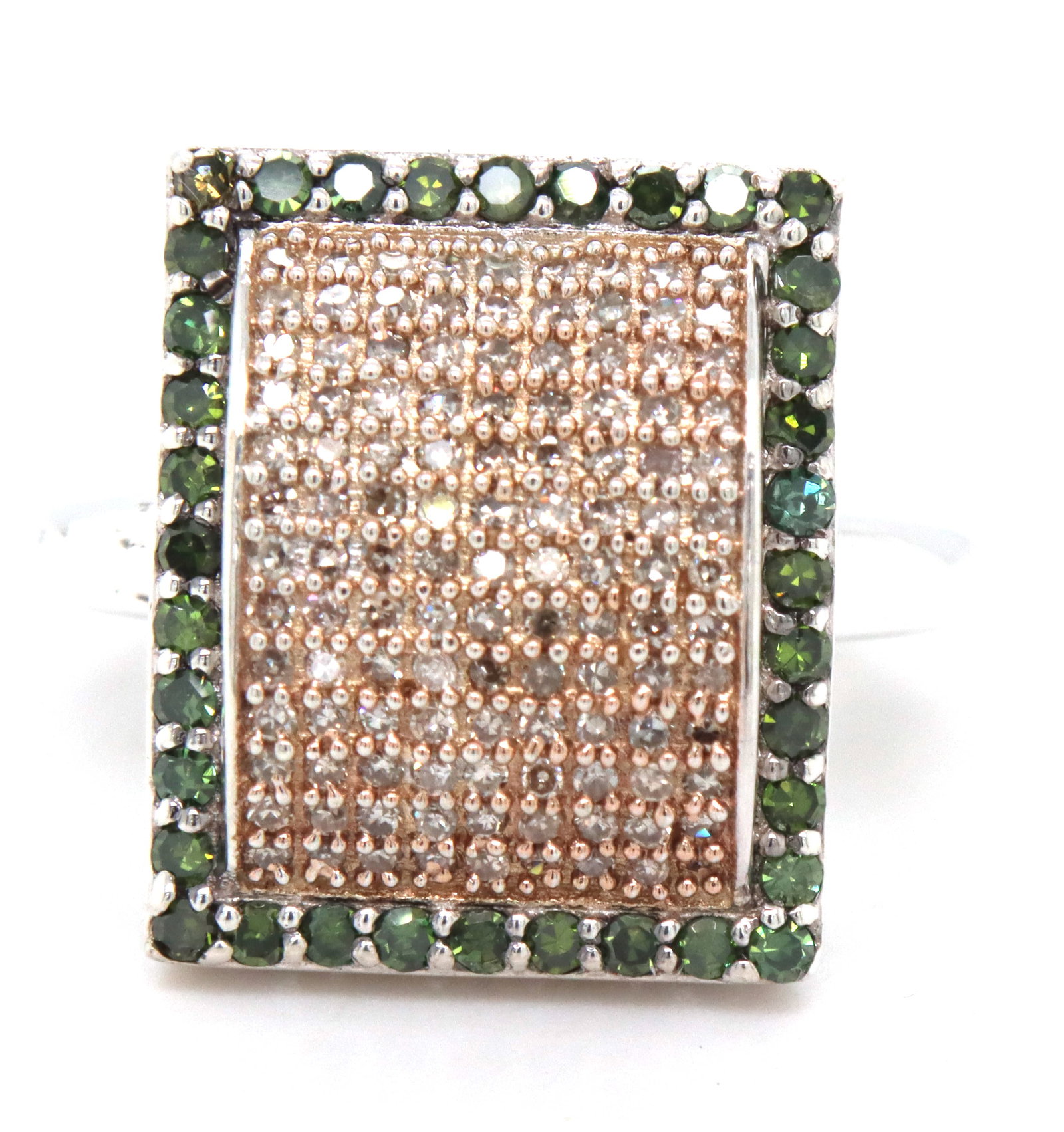 925 Sterling silver Fancy IR green and white diamond ring (1 of 4)