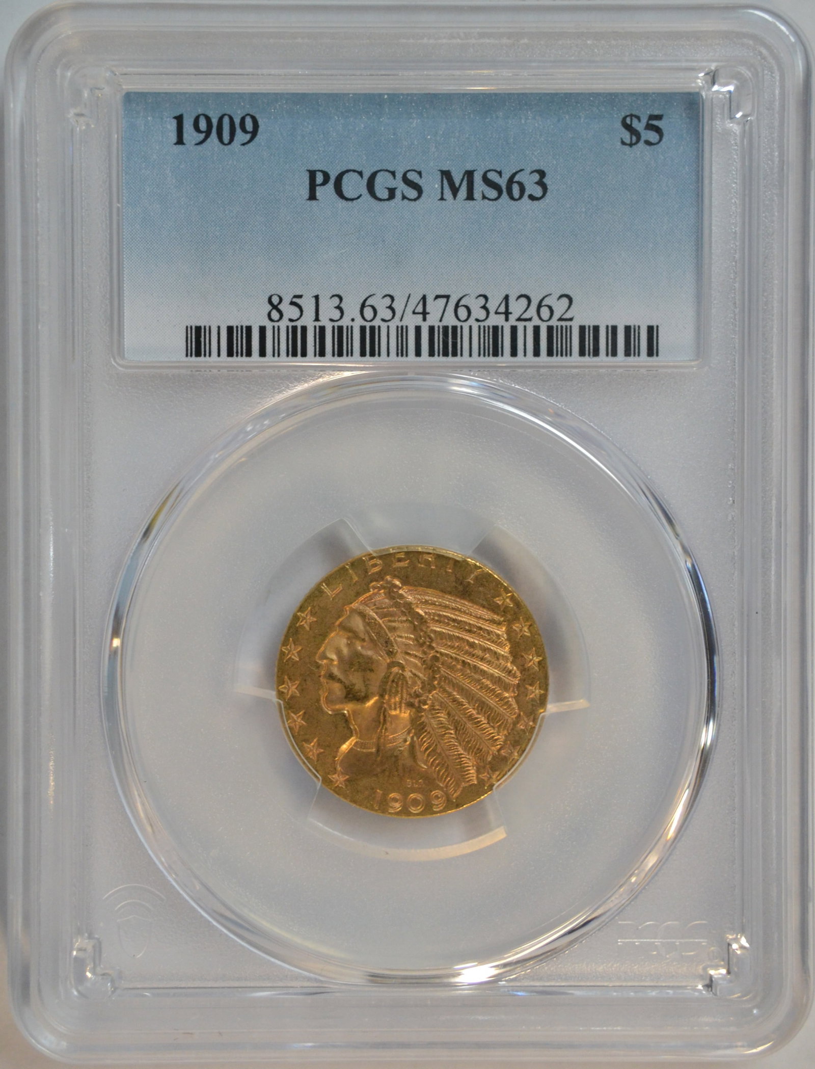 1909 $5 Indian Head Gold Half Eagle PCGS MS63 Better date Choice BU (1 of 2)