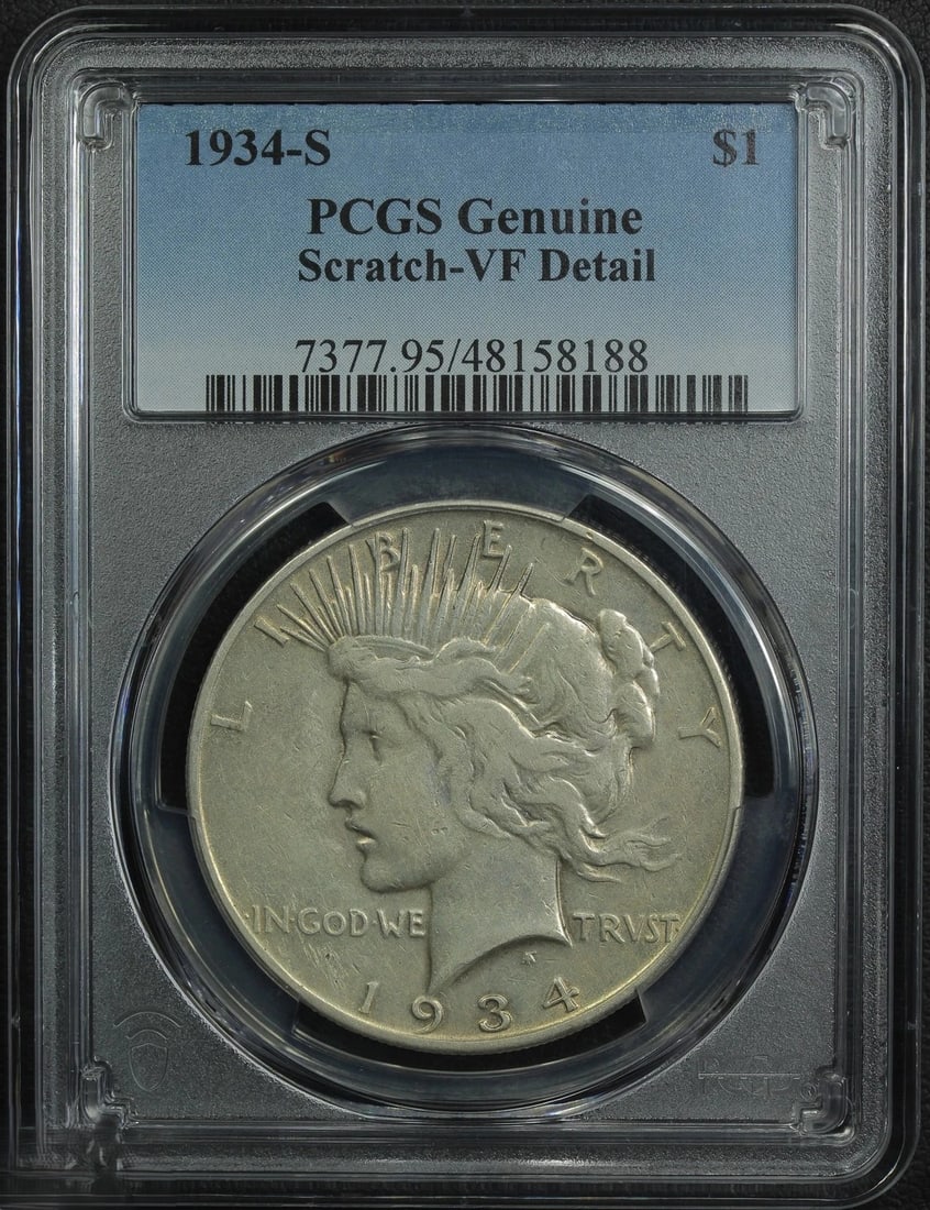 1934-S Peace Silver Dollar PCGS Genuine Scratch VF Detail (1 of 2)