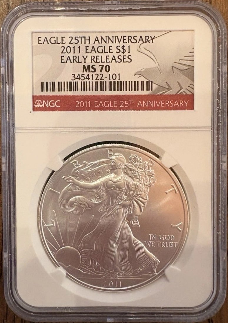 2011 American Silver Eagle 25th Anniversary NGC MS70 Early Releases (1 of 2)