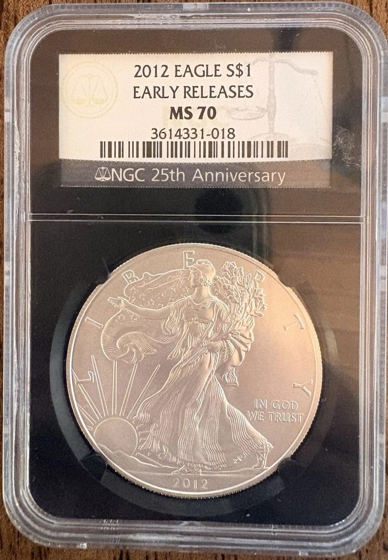 2012 American Silver Eagle $1 NGC MS70 Early Releases 25th Anniversary Label (1 of 2)
